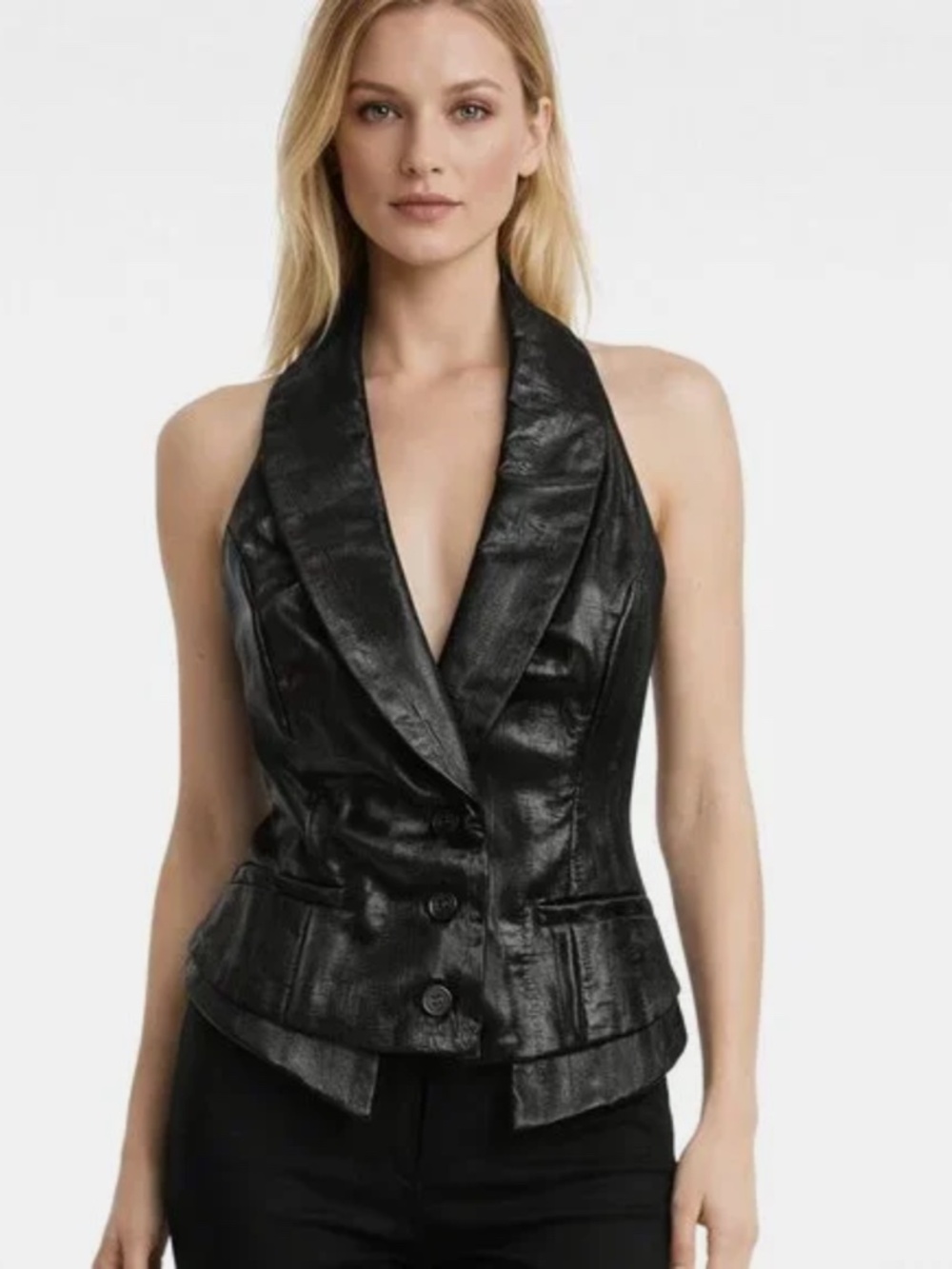NWT $98 AFRM Black FAUX LEATHER Cecily HALTER Moto VEST M